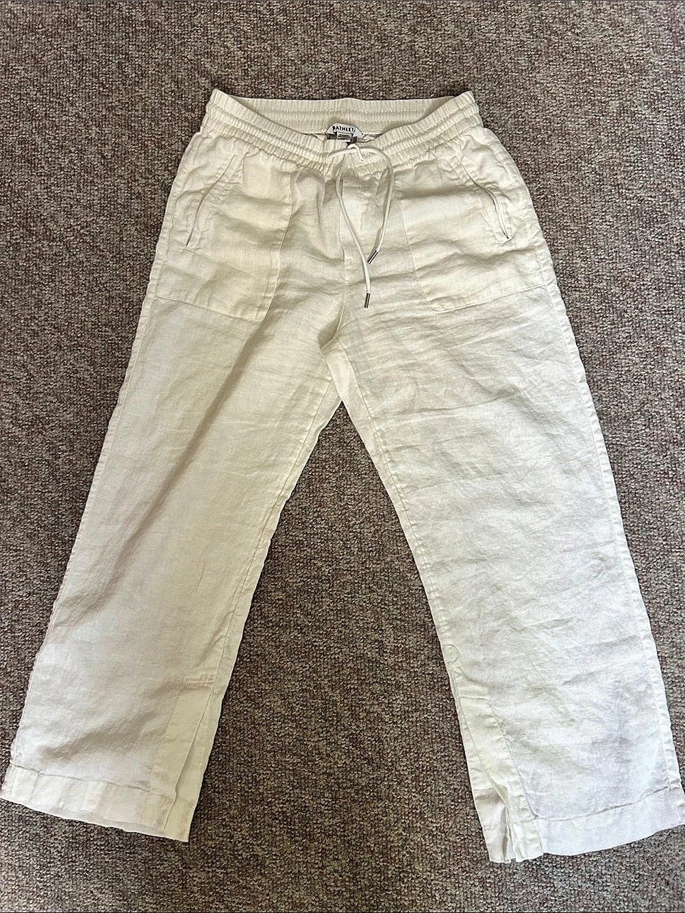 Athleta Retreat Linen High Rise Wide Leg Pant in White- Size  10